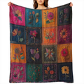 1 vintage floral Mosaic comforter Flannel blanket Four seasons all-purpose knitted polyester soft warm versatile, ideal for sofa bed car office camping gift
