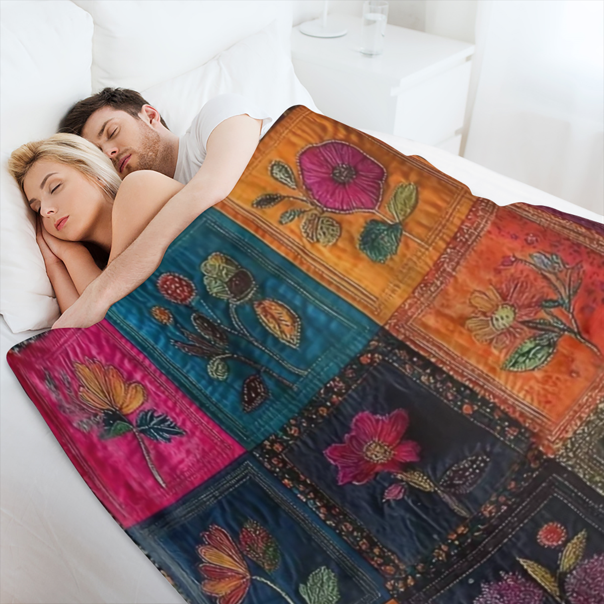 1 vintage floral Mosaic comforter Flannel blanket Four seasons all-purpose knitted polyester soft warm versatile, ideal for sofa bed car office camping gift