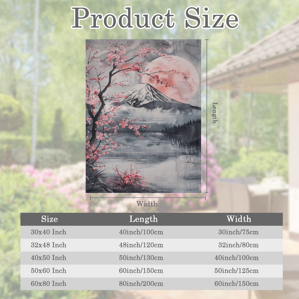 Cozy Cherry Blossom & Full Moon Throw Blanket - Soft, Fuzzy Flannel for Couch, Sofa, Bed Modern Japanese Art Design with Mount Fuji Perfect Gift for Youngsters & Adults