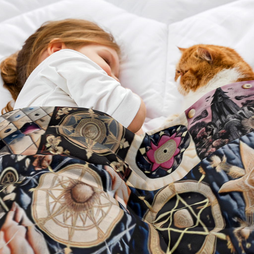 1pc Gothic Bohemian Witchy Luxury Blanket - Heavy-Duty All-Season Plush Flannel Bedspread/Throw - Soft Wiccan Pagan Altar Decor with Intricate Pentagram, Moon & Celtic Knot Designs - Brown/Purple/Blac