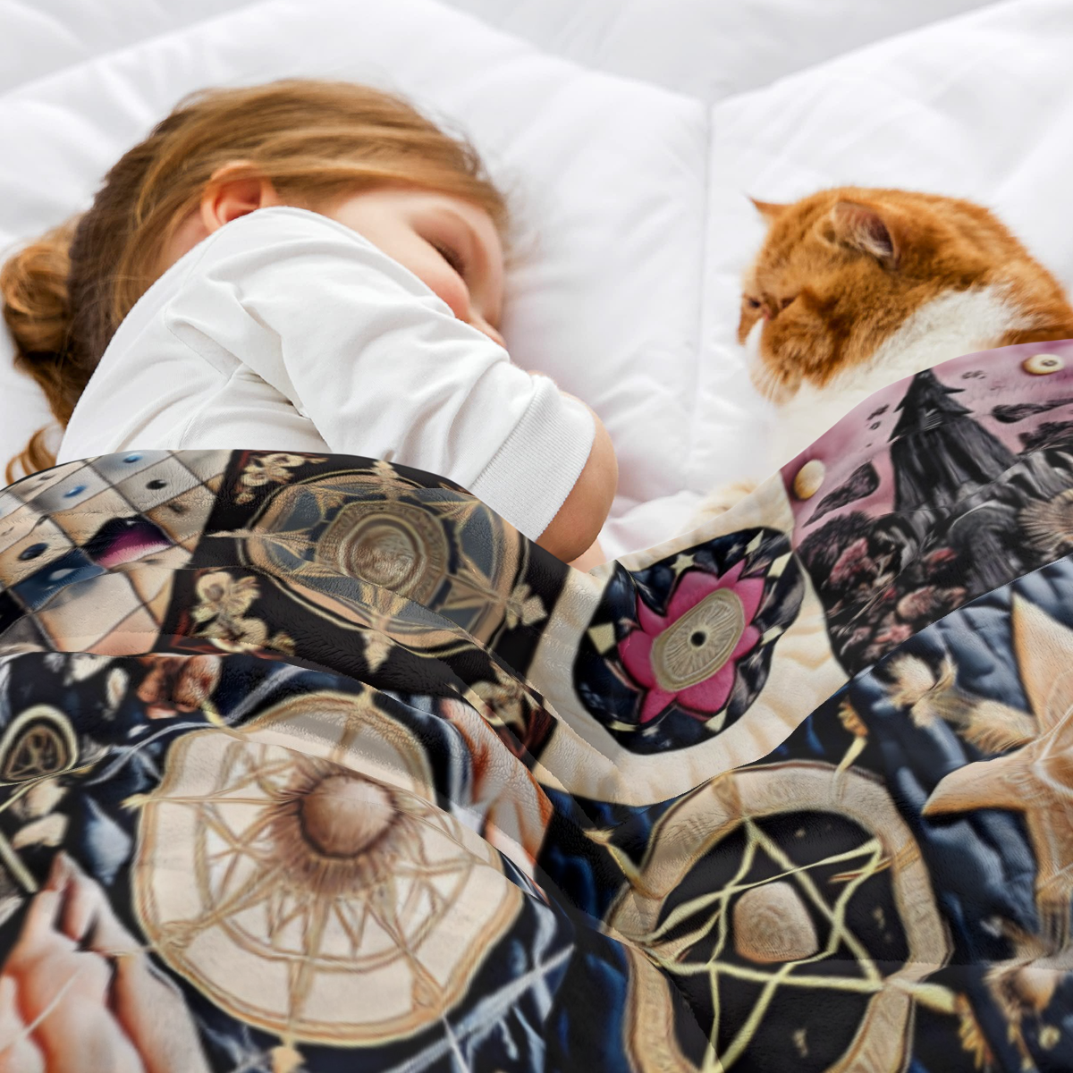 1pc Gothic Bohemian Witchy Luxury Blanket - Heavy-Duty All-Season Plush Flannel Bedspread/Throw - Soft Wiccan Pagan Altar Decor with Intricate Pentagram, Moon & Celtic Knot Designs - Brown/Purple/Blac