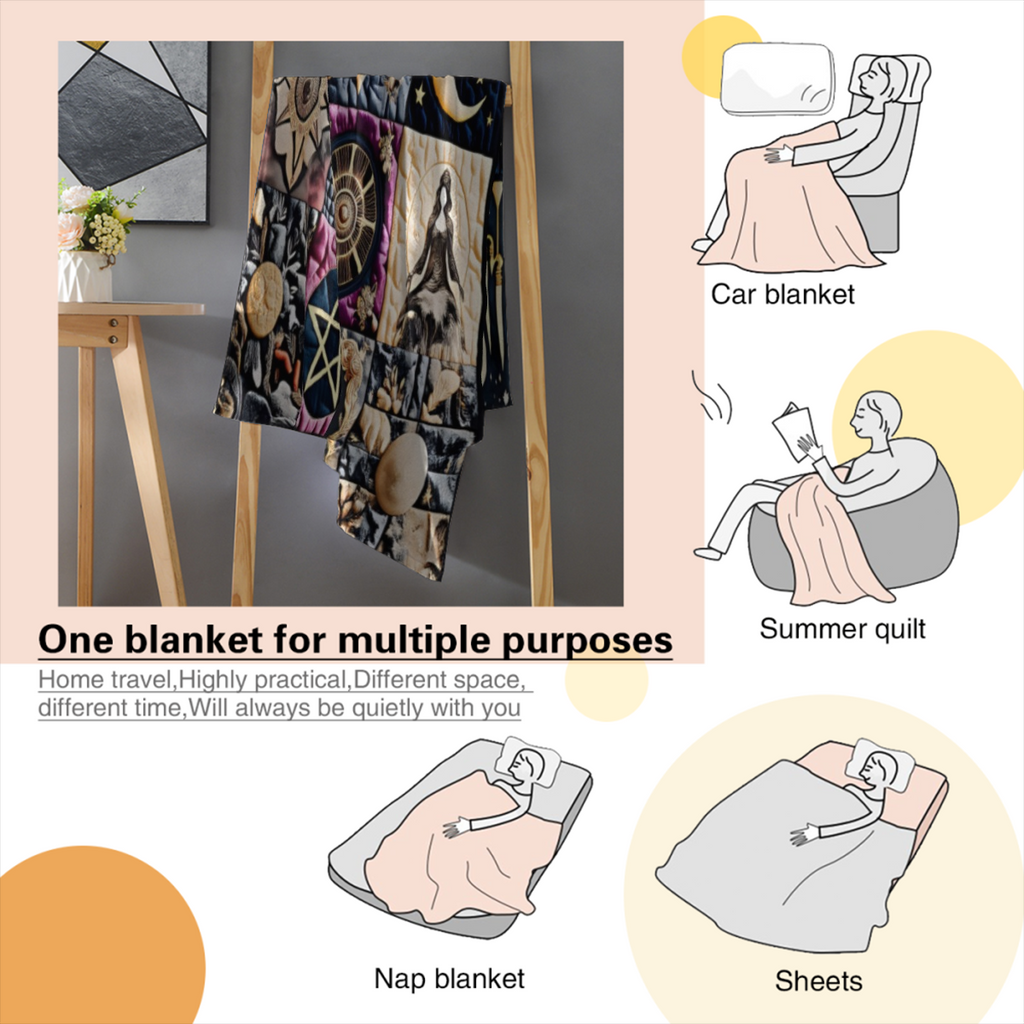 1pc Gothic Bohemian Witchy Luxury Blanket - Heavy-Duty All-Season Plush Flannel Bedspread/Throw - Soft Wiccan Pagan Altar Decor with Intricate Pentagram, Moon & Celtic Knot Designs - Brown/Purple/Blac