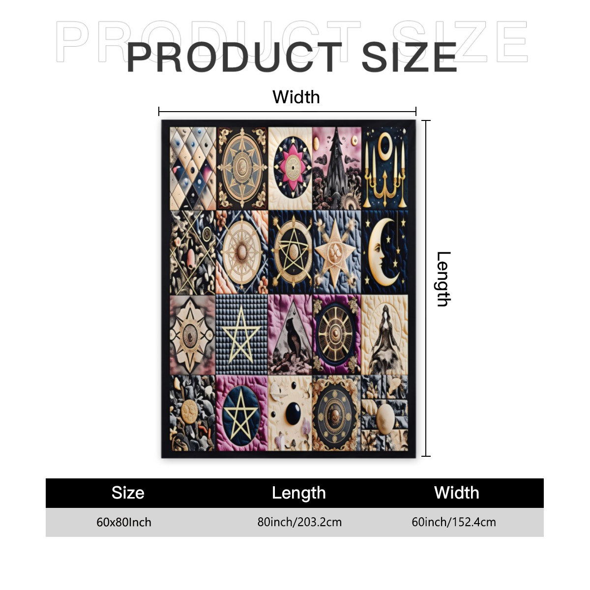 1pc Gothic Bohemian Witchy Luxury Blanket - Heavy-Duty All-Season Plush Flannel Bedspread/Throw - Soft Wiccan Pagan Altar Decor with Intricate Pentagram, Moon & Celtic Knot Designs - Brown/Purple/Blac