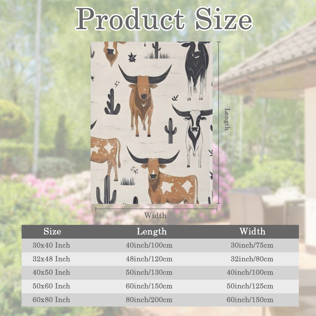 Vintage Cow-Themed Flannel Blanket with Longhorn Cattle and Cactus Design Soft and Warm All-Season Western Style Throw for Sofa or Bed Machine Washable Light Beige Cow Blanket