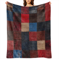 1pc Vintage Patchwork Plaid Print Fleece Throw Blanket - Soft, Cozy, and Warm Knitted Polyester Flannel Blanket for Sofa, Bed, Office, Car, and Outdoor Camping - All- Season Gift Blanket, 250- 300g