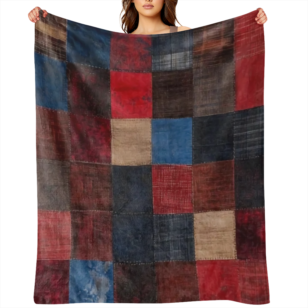 1pc Vintage Patchwork Plaid Print Fleece Throw Blanket - Soft, Cozy, and Warm Knitted Polyester Flannel Blanket for Sofa, Bed, Office, Car, and Outdoor Camping - All- Season Gift Blanket, 250- 300g