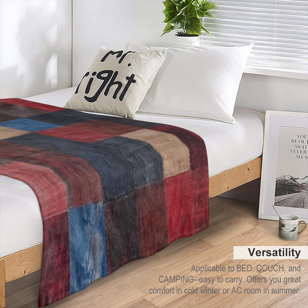 1pc Vintage Patchwork Plaid Print Fleece Throw Blanket - Soft, Cozy, and Warm Knitted Polyester Flannel Blanket for Sofa, Bed, Office, Car, and Outdoor Camping - All- Season Gift Blanket, 250- 300g