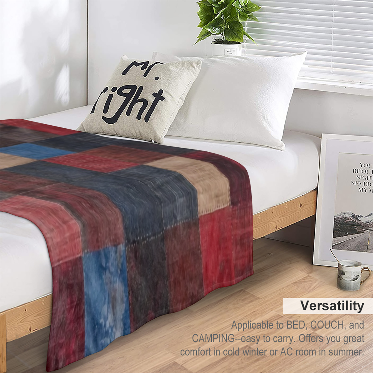 1pc Vintage Patchwork Plaid Print Fleece Throw Blanket - Soft, Cozy, and Warm Knitted Polyester Flannel Blanket for Sofa, Bed, Office, Car, and Outdoor Camping - All- Season Gift Blanket, 250- 300g