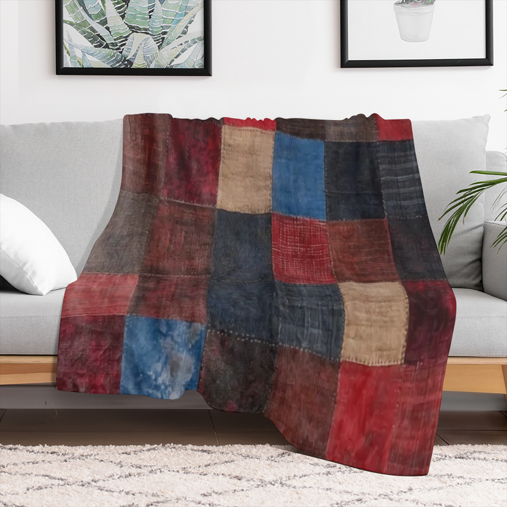 1pc Vintage Patchwork Plaid Print Fleece Throw Blanket - Soft, Cozy, and Warm Knitted Polyester Flannel Blanket for Sofa, Bed, Office, Car, and Outdoor Camping - All- Season Gift Blanket, 250- 300g