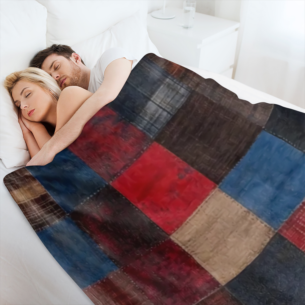 1pc Vintage Patchwork Plaid Print Fleece Throw Blanket - Soft, Cozy, and Warm Knitted Polyester Flannel Blanket for Sofa, Bed, Office, Car, and Outdoor Camping - All- Season Gift Blanket, 250- 300g