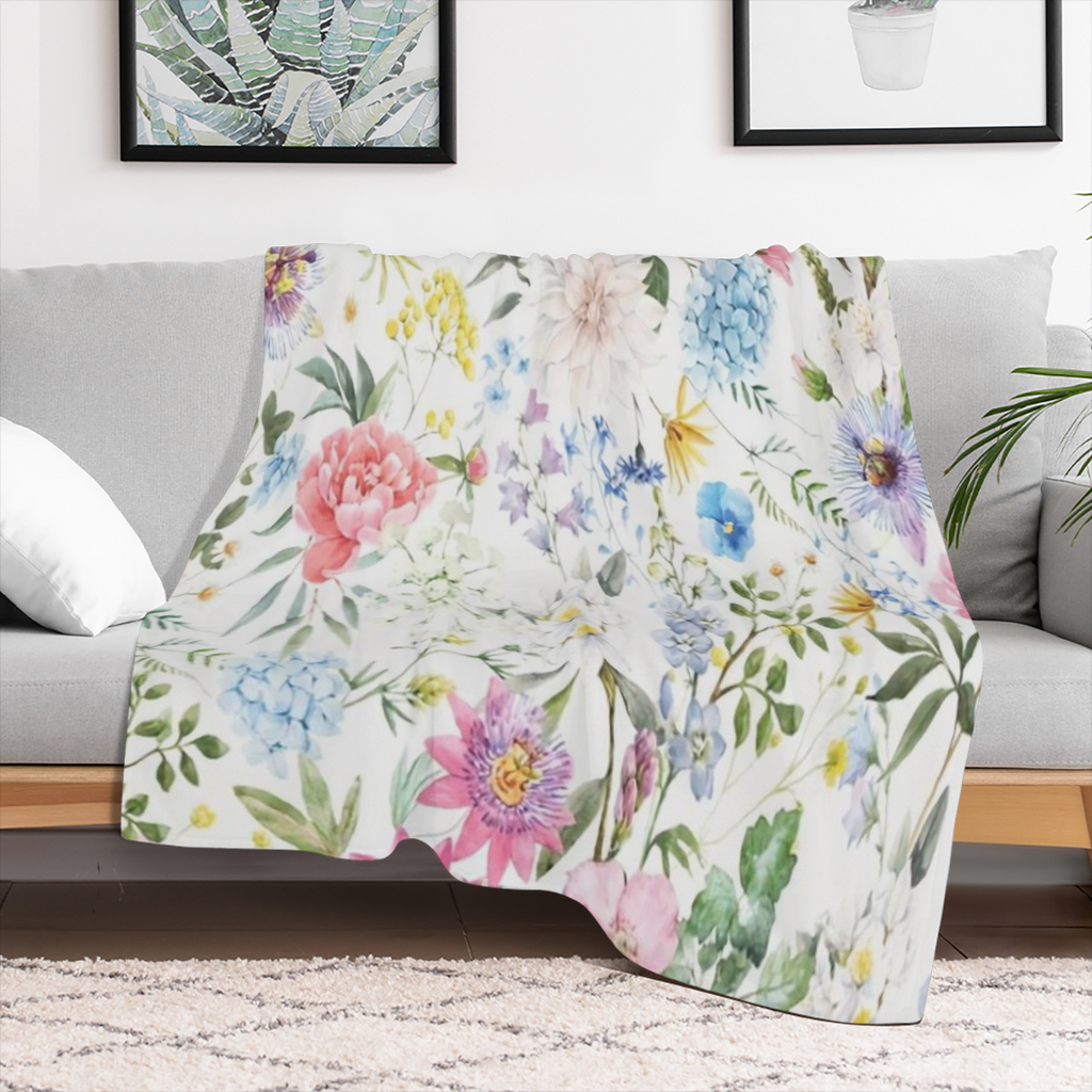 1pc Ultra- Cozy Super- Soft Floral Throw Blanket - Year- Round Comfort Companion for Sofa, Bed & Office, Perfect Home Decor & Gift for Girls & Adults