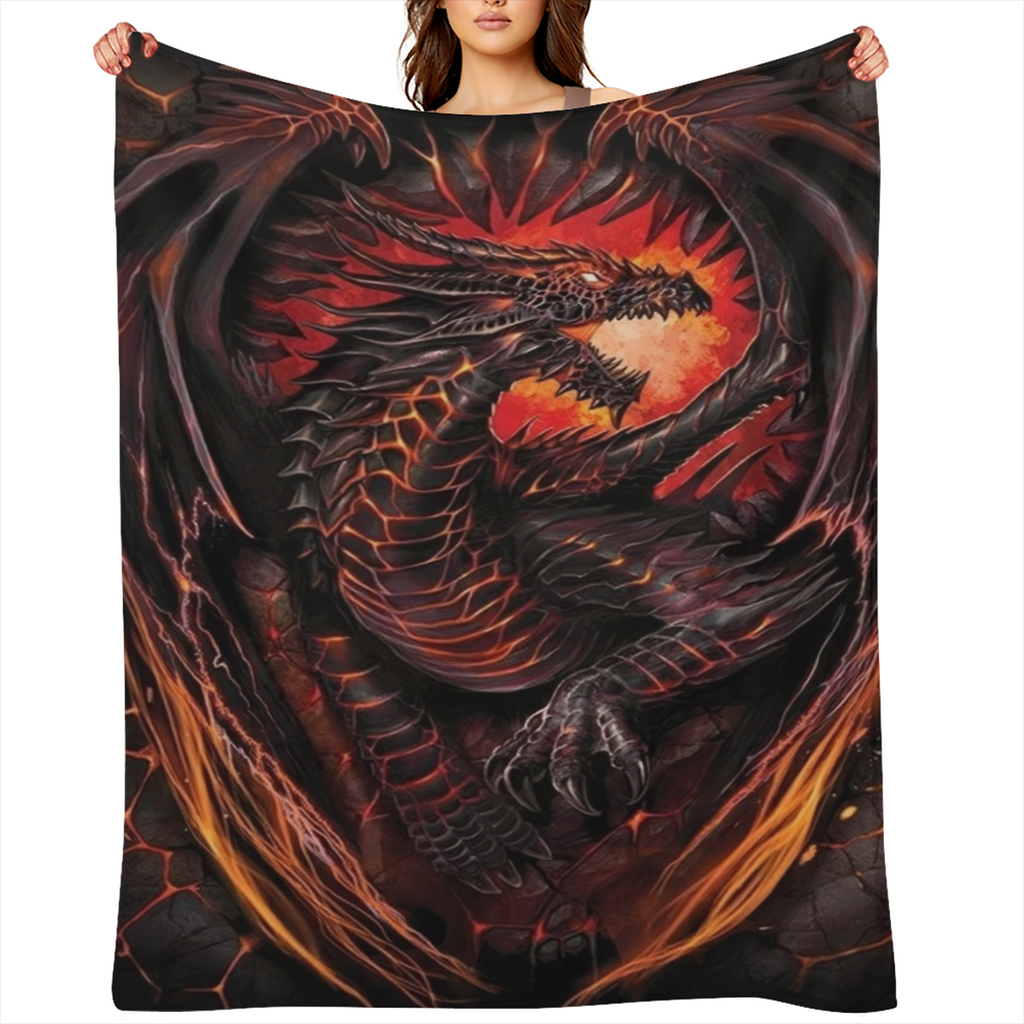 1pc Dragon Pattern Print Blanket, Flannel Blanket, Soft Warm Throw Blanket Multi- purpose Blanket For Couch Sofa Bed Office Camping Travelling