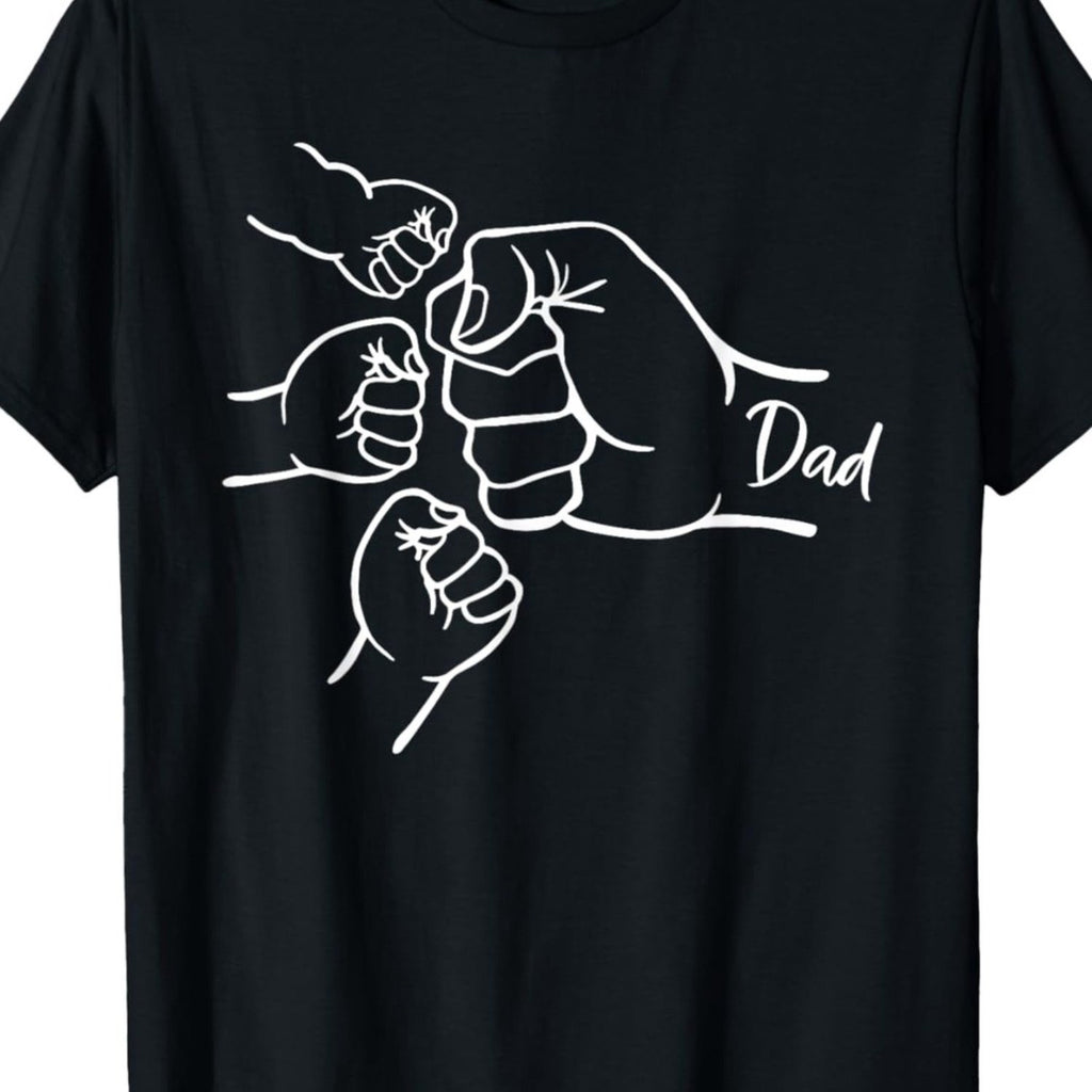 Men's 180g Heavyweight Cotton T-Shirt - Dad of 3 Fist Bump Daddy Design, Father's Day Gift, Casual Loose Fit Short Sleeve Shirt with 3 Print, Birthday Present for Dads (HSY Brand)