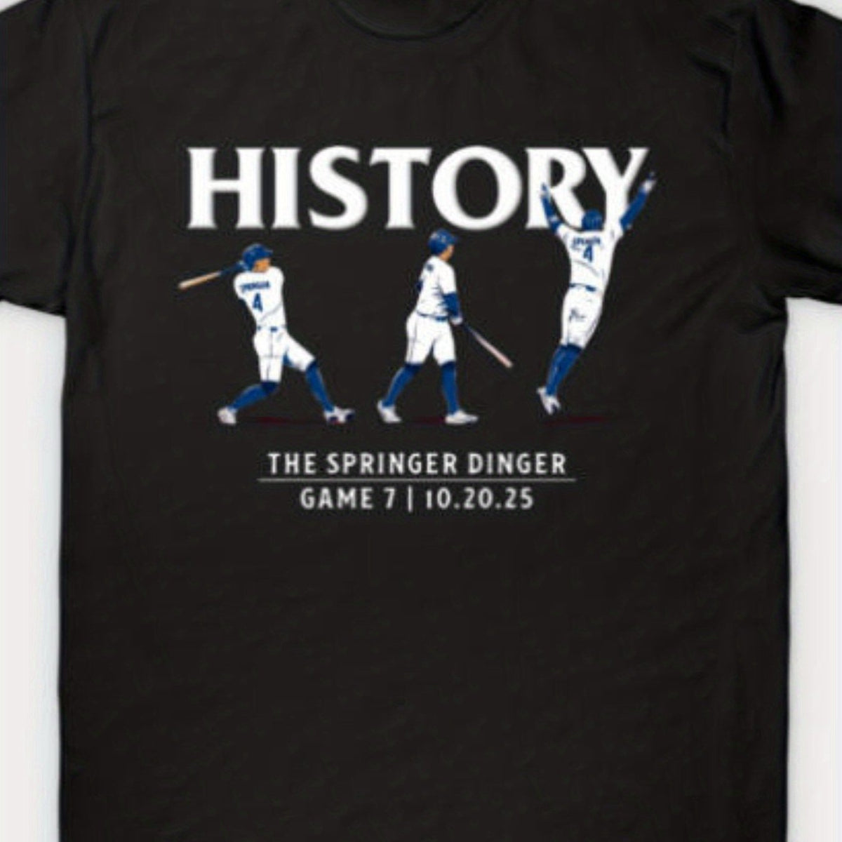 George Springer Game 7 Springer Dinger Blue Jays Historic T-Shirt | Official Baseball Graphic Tee, Game 7 Design, Regular Fit Short Sleeve Crew Neck, Casual All-Season Wear