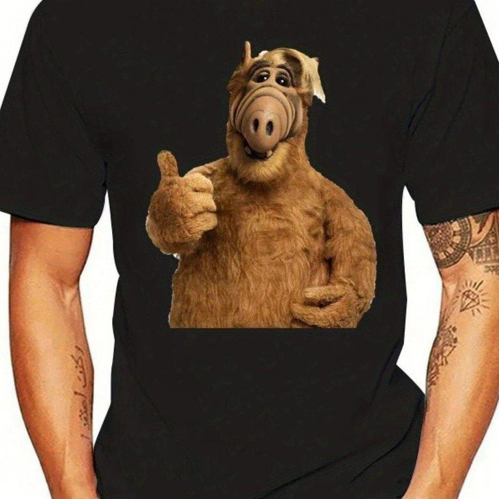 Men's Vintage ALF TV Series T-Shirt 80s90s Nerd Style Cotton Tee with Thumbs-Up Design