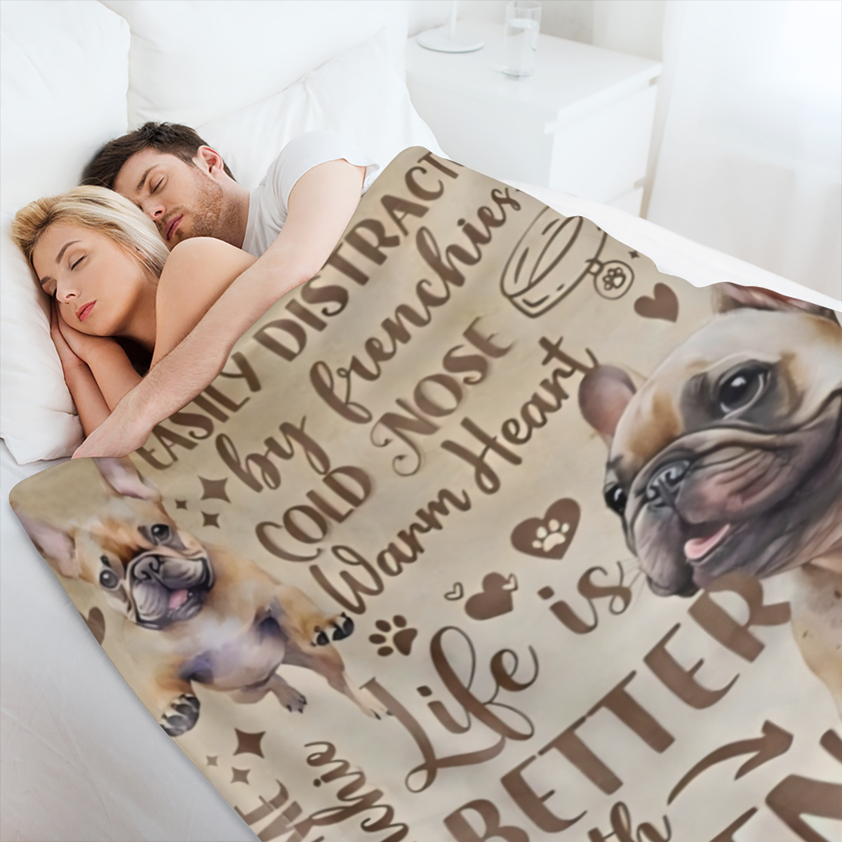 Cozy French Bulldog Throw Blanket - Life is Better with Frenchies Design Soft Warm Polyester Blend Machine Washable Ideal for Dog Lovers All- Season Comfort Home DecorPlayful Dog DesignMachine Washabl
