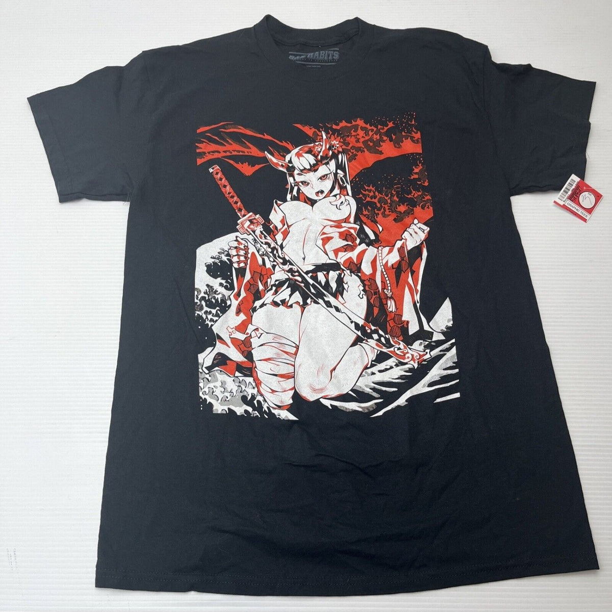 TOP Men's Bad Habits Anime T-Shirt Bohemian Style Crewneck Tee with Red & White Print