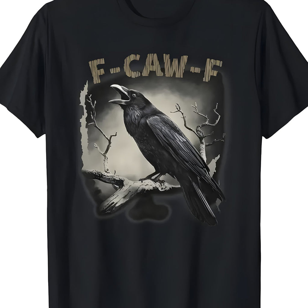 Men'S Vintage Crow T-Shirt - Gothic Crow And The Latin Name 'F-CAWF' Print, Soft And Breathable Black Crew Neck Tee, Relaxed Fit Dark Humor Shirt, Perfect for Bird Lovers, Crow Symbol Clothing
