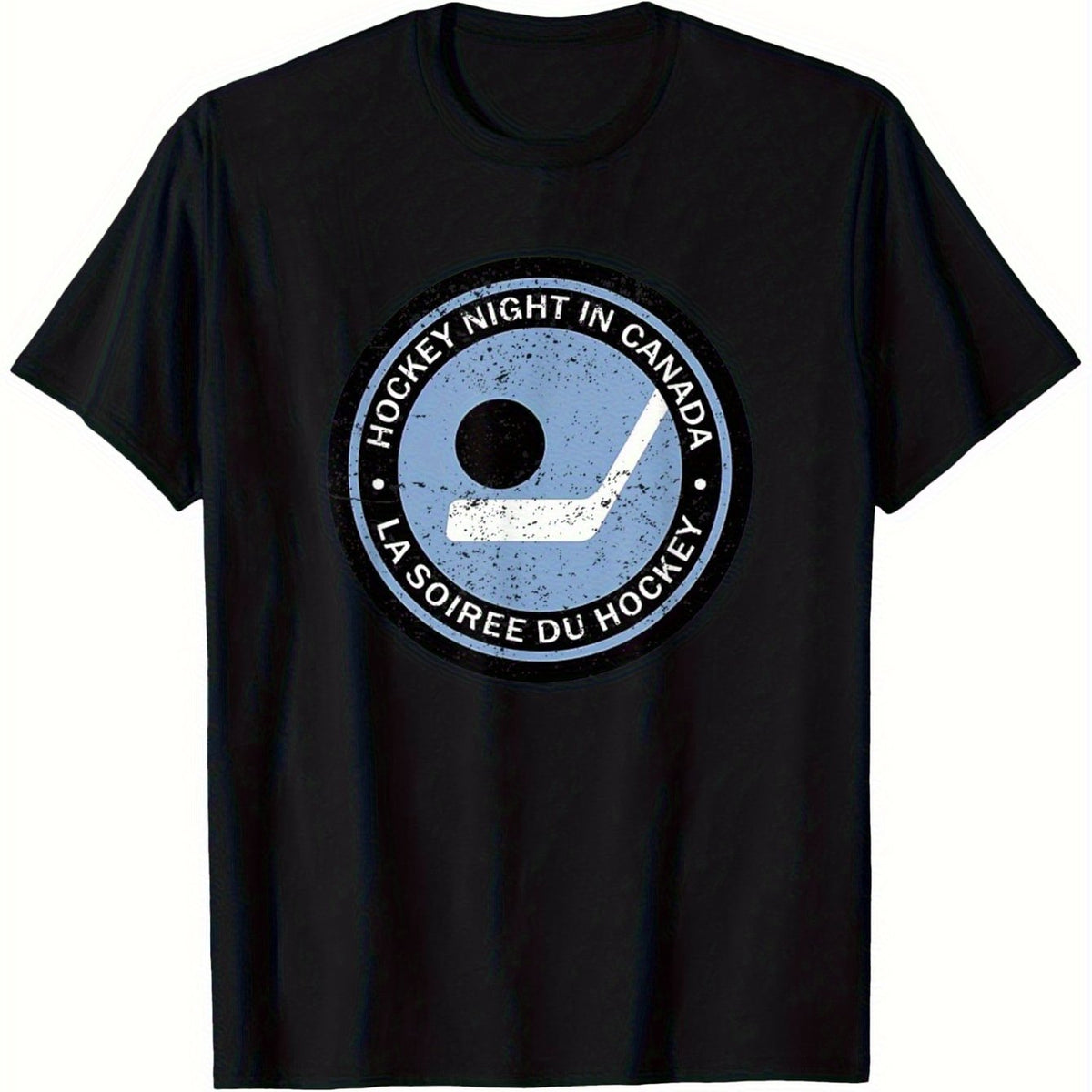 Men'S Canada Hockey Night T-Shirt | 180g Heavyweight 100%, Short Sleeve, Iconic Hockey Logo, French Slogan, Breathable, Casual Sports Fan Apparel, Crew Neck, All-Season Wear, Black, Plus Size