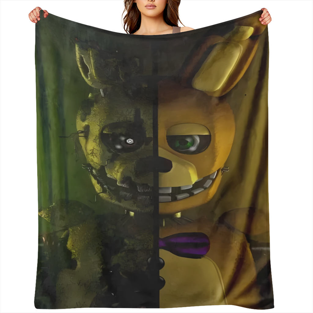 Freddy's Toy Bear Themed Flannel Blanket - Cozy All-Season Home Decor, Two-Color Cartoon Bear and Mouse Design, Soft Polyester Flannel Blanket for Sofa and Office, Ideal for Christmas, Wedding, Birthd