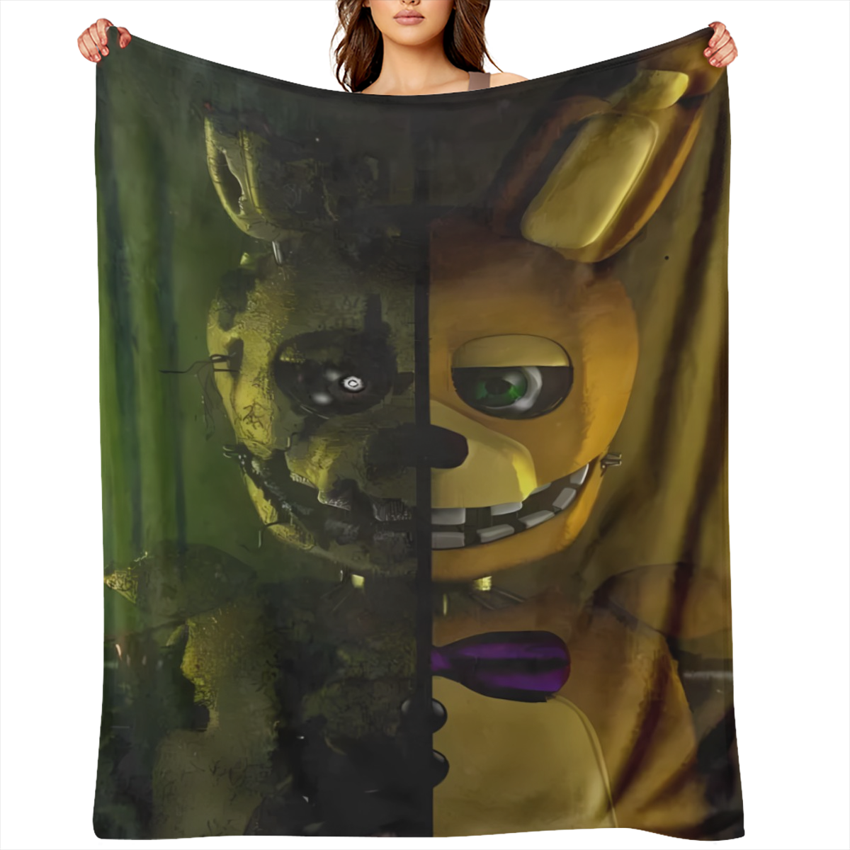 Freddy's Toy Bear Themed Flannel Blanket - Cozy All-Season Home Decor, Two-Color Cartoon Bear and Mouse Design, Soft Polyester Flannel Blanket for Sofa and Office, Ideal for Christmas, Wedding, Birthd