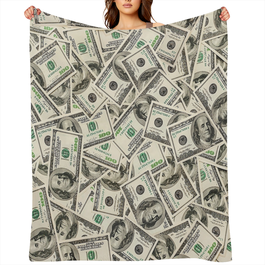 1pc Ultra- Soft Dollar Print Flannel Blanket - Cozy & Comfortable for Lounging, Napping & Travel - Perfect for Home, Office, School & Outdoor Adventures - A Thoughtful Gift Option