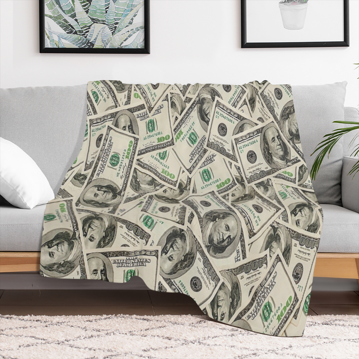 1pc Ultra- Soft Dollar Print Flannel Blanket - Cozy & Comfortable for Lounging, Napping & Travel - Perfect for Home, Office, School & Outdoor Adventures - A Thoughtful Gift Option