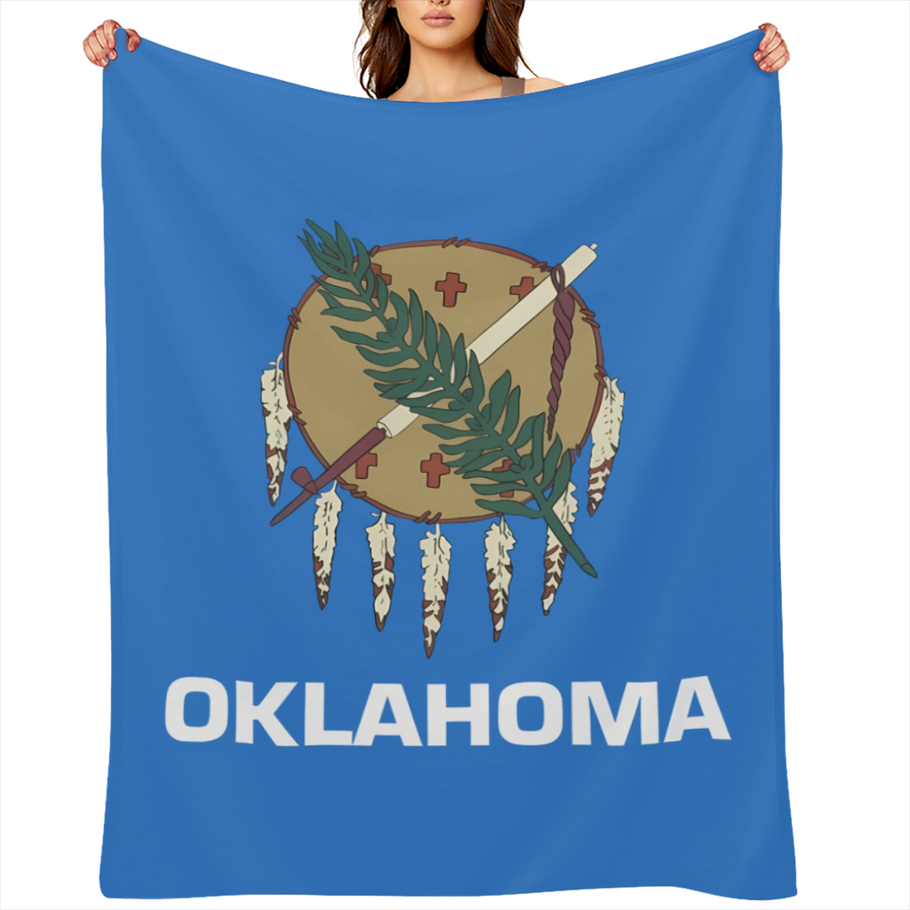 1pc Oklahoma State Flag Printed Adult Blanket Four Seasons Flannel Fleece Blanket Soft Warm Plush Blanket Sofa Bed Camping Travel Theater Ideal Flag Gift and Holiday Gift