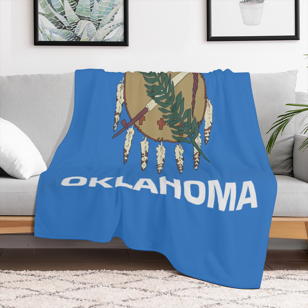 1pc Oklahoma State Flag Printed Adult Blanket Four Seasons Flannel Fleece Blanket Soft Warm Plush Blanket Sofa Bed Camping Travel Theater Ideal Flag Gift and Holiday Gift