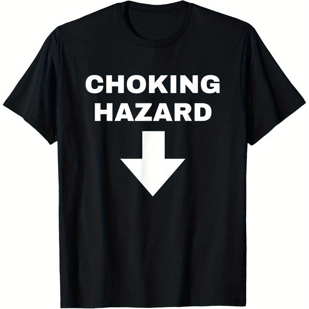 Funny Choking Hazard Dad Joke Gift T-Shirt for Men - 180g Pure Cotton Breathable & Sweat-Absorbing Black Tee, Machine Washable Regular Fit Casual Sports & Casual Attire, Leisure Clothing, Humorous Print, Comfortable Fit