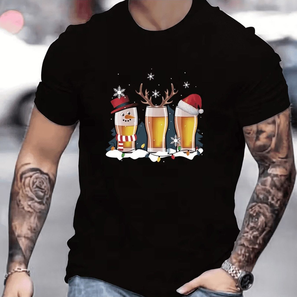 T-shirt graphique de Noël festif sur le thème de la bière