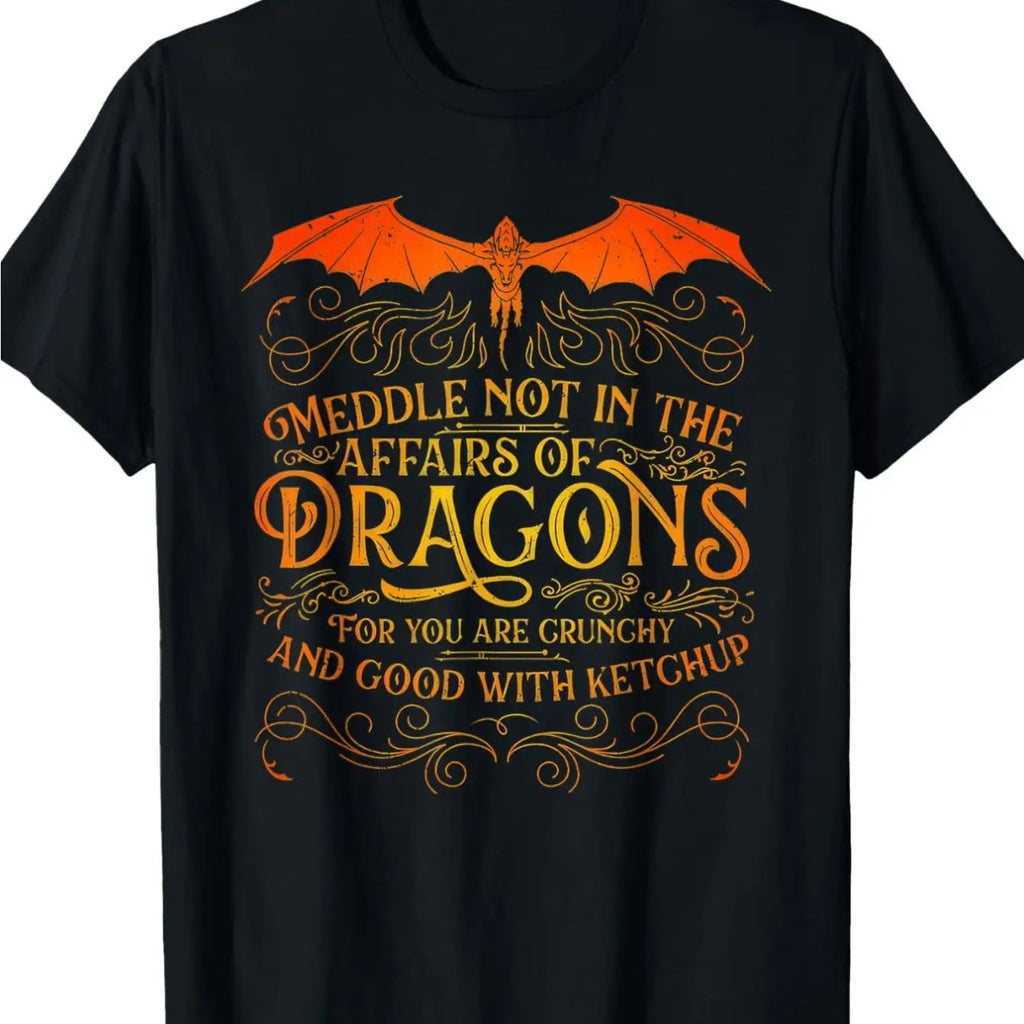 Men's 100% Cotton Dragon T-Shirt with "Do Not Disturb" Slogan & Orange Dragon Print - Loose Fit Casual Short Sleeve Crew Neck Top for Halloween/Christmas Costume or Casual Attire - Year-Round Comfortable Gift
