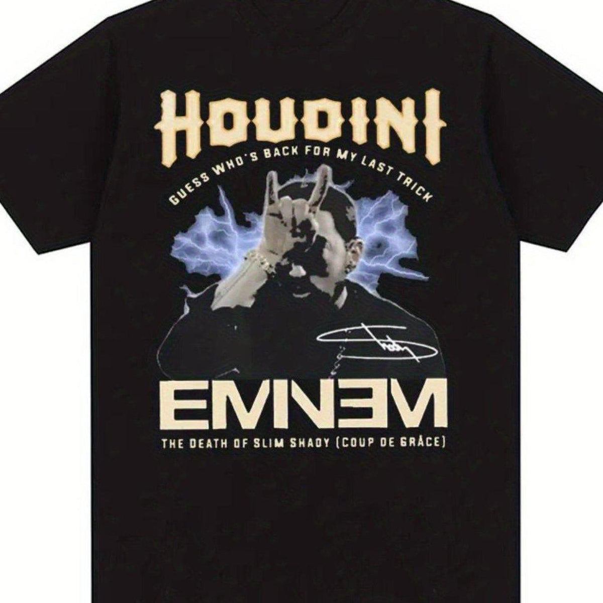 Eminem Houdini Graphic T-Shirt - Slim Shady Rap Album Design, Black Cotton Hip Hop Tee for Men & Women, Casual Streetwear, Sizes S-XXXL-3XL, Hip Hop Merchandise Graphic Print Tee Comfortable Fit