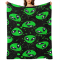 Contemporary Alien Pattern Flannel Throw Blanket - Hypoallergenic, Tear- Resistant, Knitted, All- Season, Multipurpose Blanket for Sofa, Nap, Travel - Green Digital Print Fleece, 100 Polyester