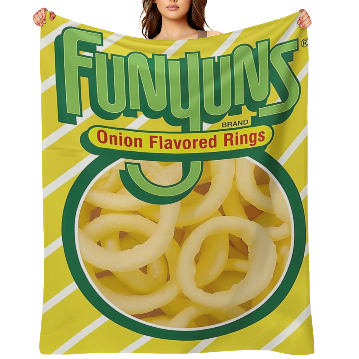 1pc Funyuns Onion Flavored Rings Flannel Blanket - Soft Twill Throw for All Seasons Non-Electric Hand Washable Versatile for Bed Sofa Office Camping - Various Sizes Available