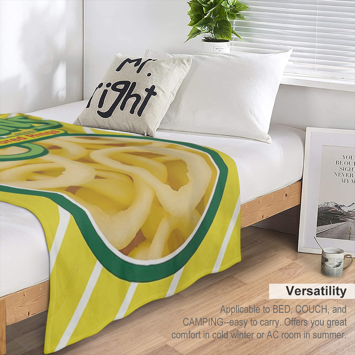1pc Funyuns Onion Flavored Rings Flannel Blanket - Soft Twill Throw for All Seasons Non-Electric Hand Washable Versatile for Bed Sofa Office Camping - Various Sizes Available