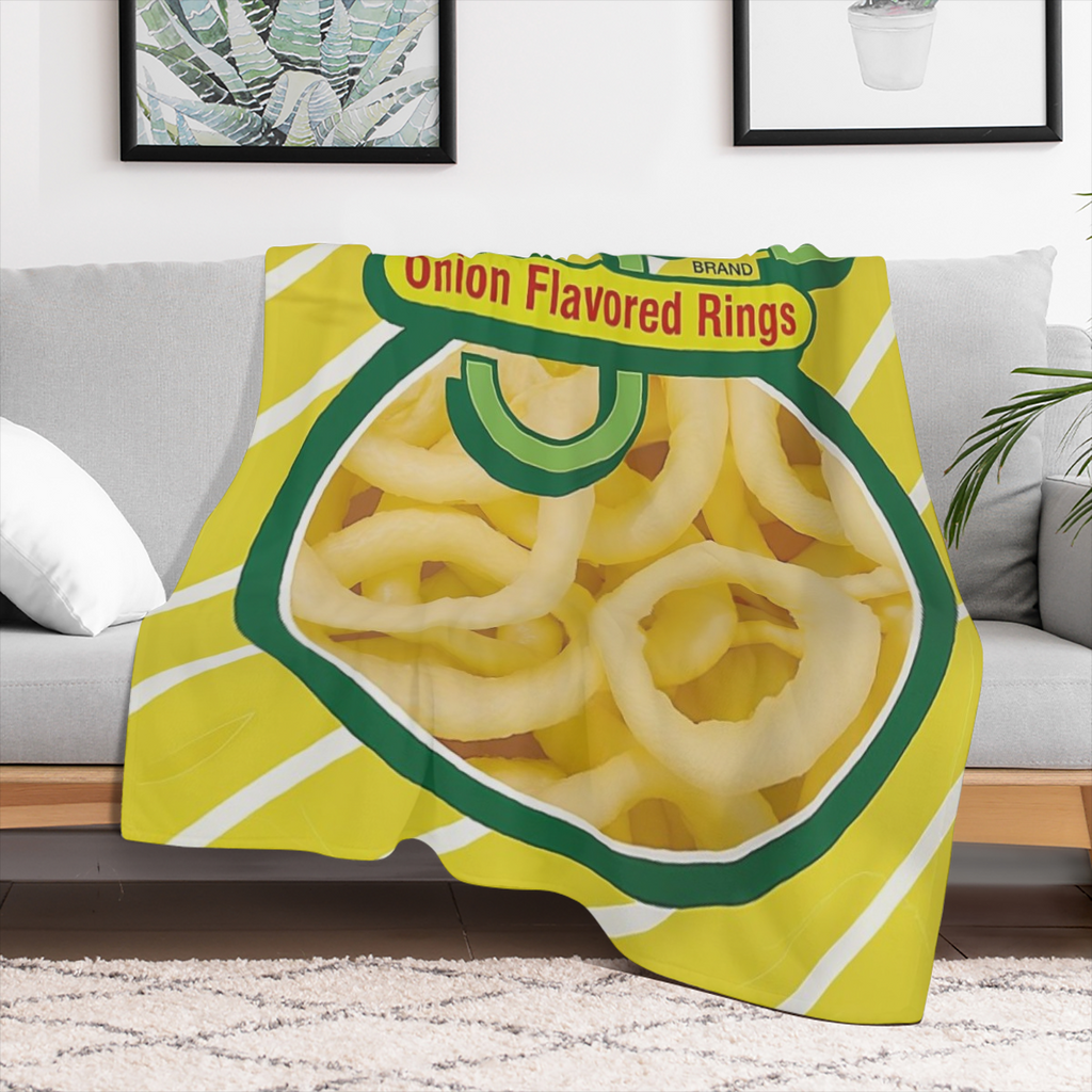 1pc Funyuns Onion Flavored Rings Flannel Blanket - Soft Twill Throw for All Seasons Non-Electric Hand Washable Versatile for Bed Sofa Office Camping - Various Sizes Available
