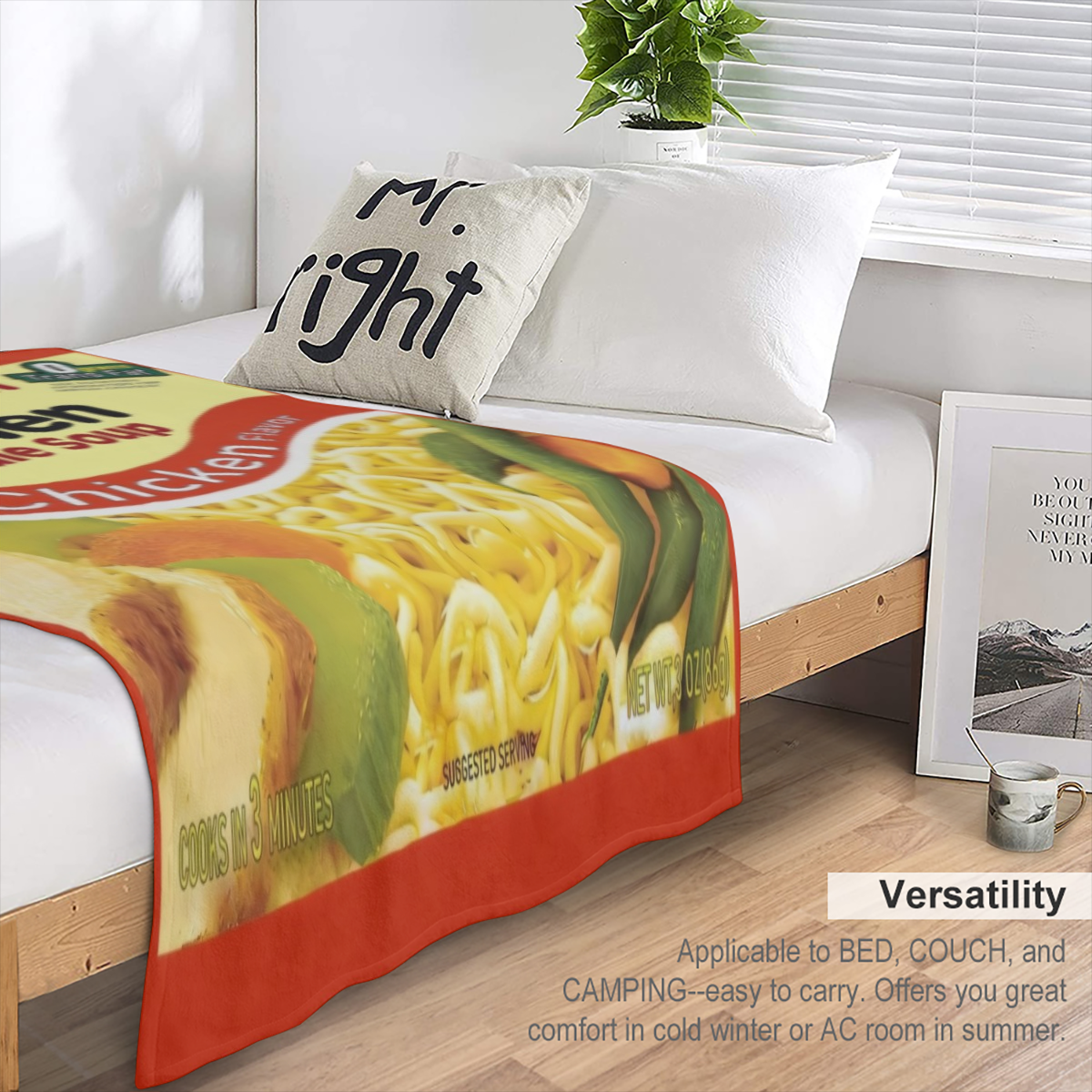 1pc Instant Noodle Soup Chicken Flavor Ramen Blanket Soft Cozy Lightweight Flannel Fluffy Microfiber All Season Funny Food Blanket Fuzzy Plush Throw Blankets For Couch Sofa Bed