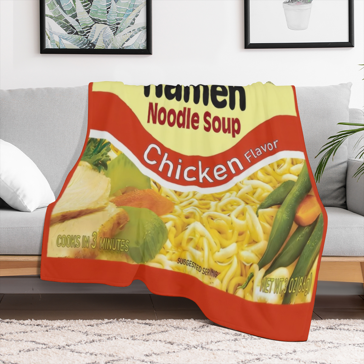 1pc Instant Noodle Soup Chicken Flavor Ramen Blanket Soft Cozy Lightweight Flannel Fluffy Microfiber All Season Funny Food Blanket Fuzzy Plush Throw Blankets For Couch Sofa Bed
