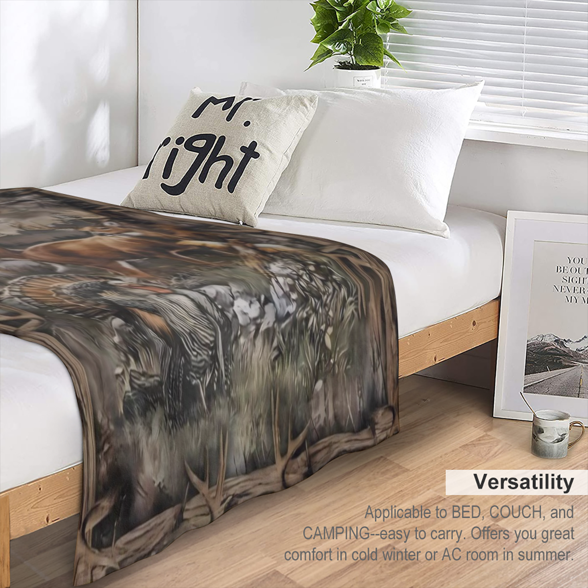 1pc Vintage Blanket, Forest Elk Wild Chicken Print Flannel Blanket, Soft Warm Throw Blanket Nap Blanket For Couch Sofa Office Bed Camping Travel, Multi- purpose Gift Blanket For All Season