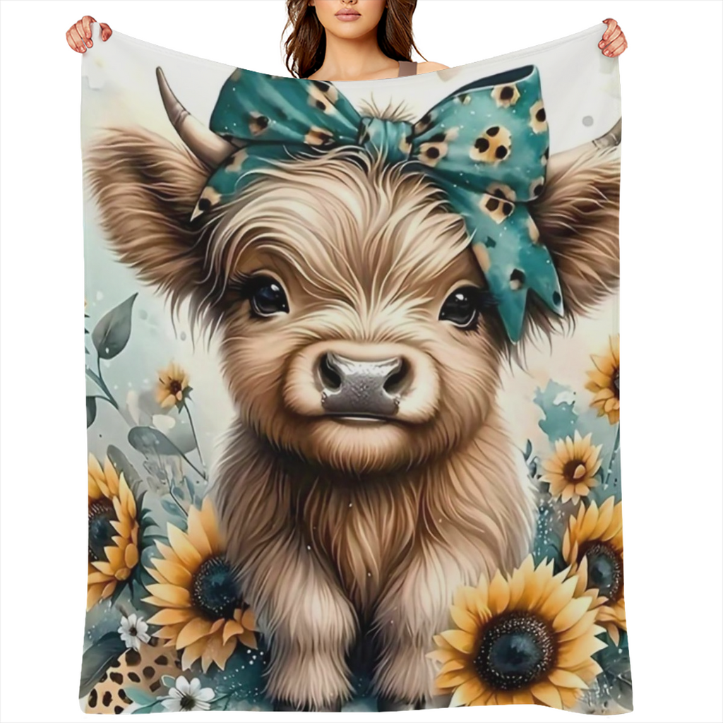 Cozy Highland Cow Print Flannel Throw Blanket - Soft, Durable & Versatile for Couch Naps, Office Beds, Camping All-Season Gift Idea