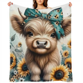 Cozy Highland Cow Print Flannel Throw Blanket - Soft, Durable & Versatile for Couch Naps, Office Beds, Camping All-Season Gift Idea
