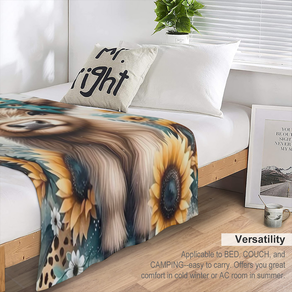 Cozy Highland Cow Print Flannel Throw Blanket - Soft, Durable & Versatile for Couch Naps, Office Beds, Camping All-Season Gift Idea