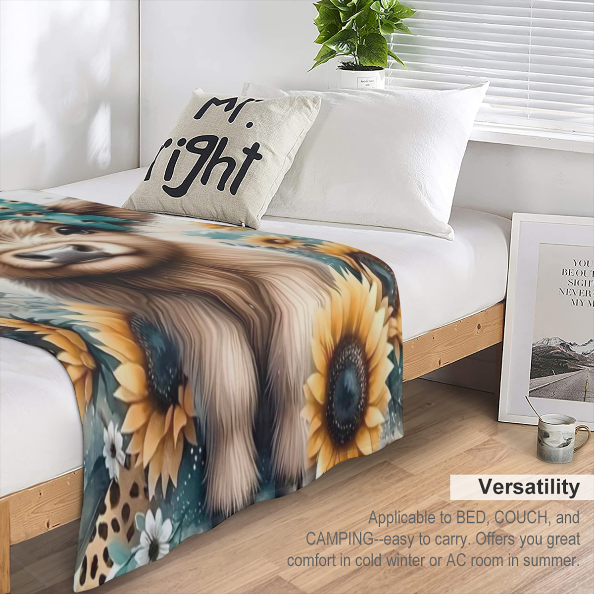 Cozy Highland Cow Print Flannel Throw Blanket - Soft, Durable & Versatile for Couch Naps, Office Beds, Camping All-Season Gift Idea