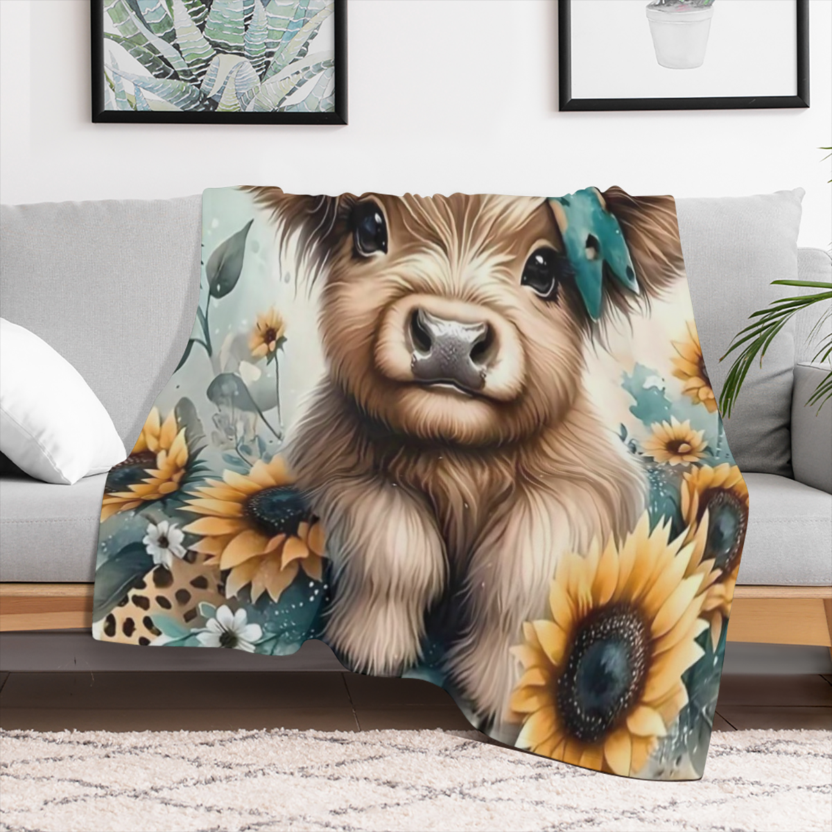 Cozy Highland Cow Print Flannel Throw Blanket - Soft, Durable & Versatile for Couch Naps, Office Beds, Camping All-Season Gift Idea