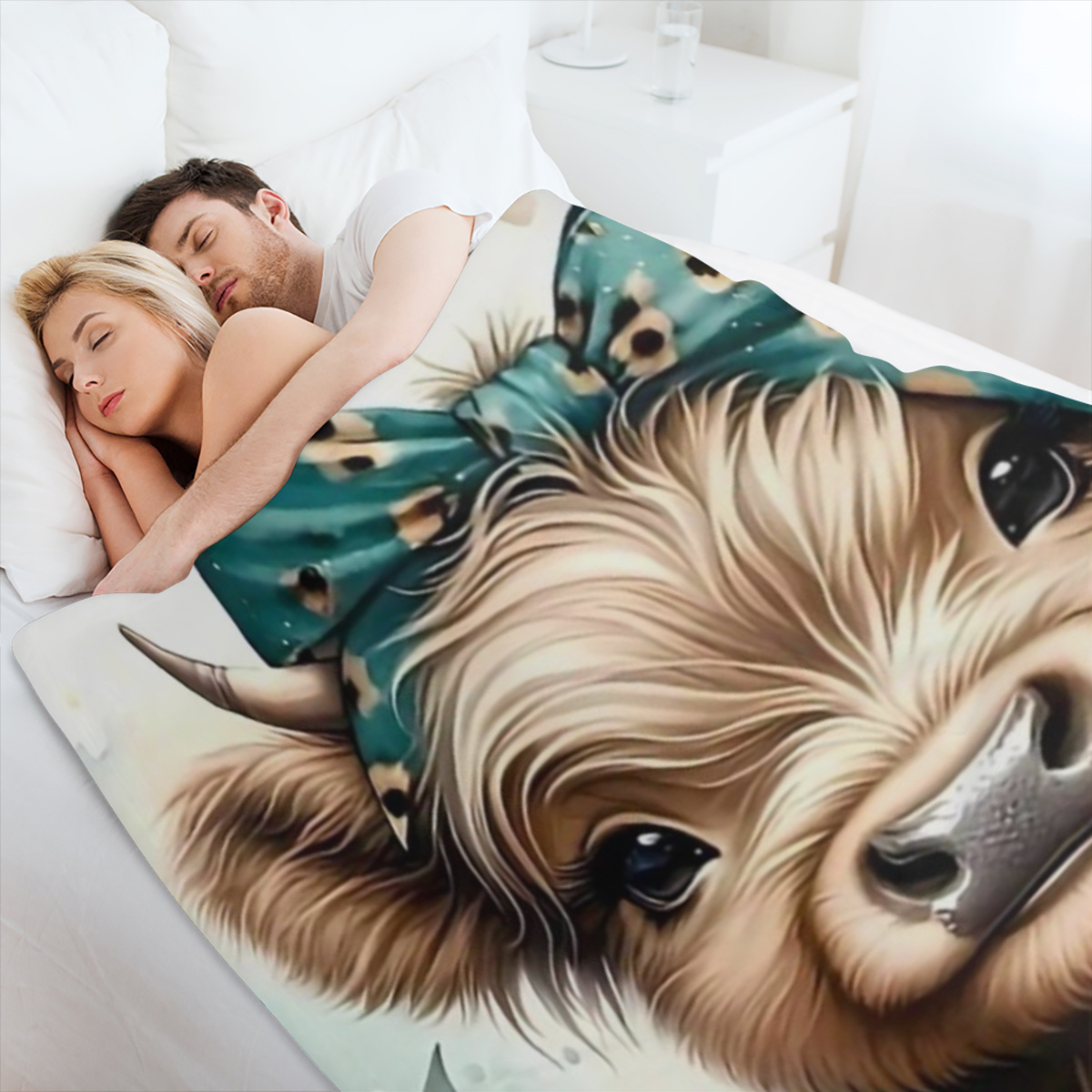 Cozy Highland Cow Print Flannel Throw Blanket - Soft, Durable & Versatile for Couch Naps, Office Beds, Camping All-Season Gift Idea