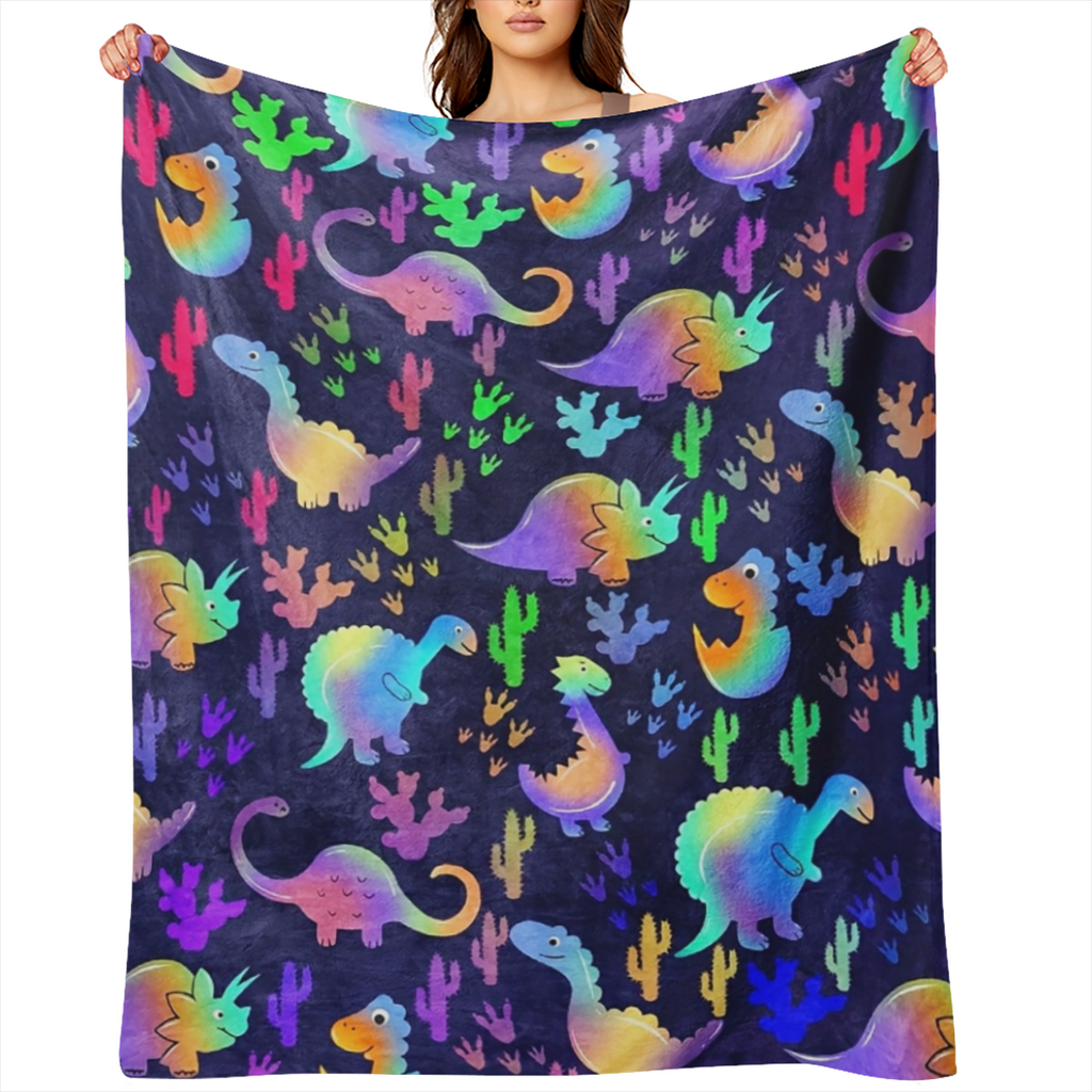 1pc Glam Style Geometric Dinosaur Print Flannel Throw Blanket - Stain Resistant, All Seasons Knit Fabric, Polyester, Animal Theme, Warm & Cozy Couch Sofa Bed Nap Blanket - Ideal for Birthday, Hallowee
