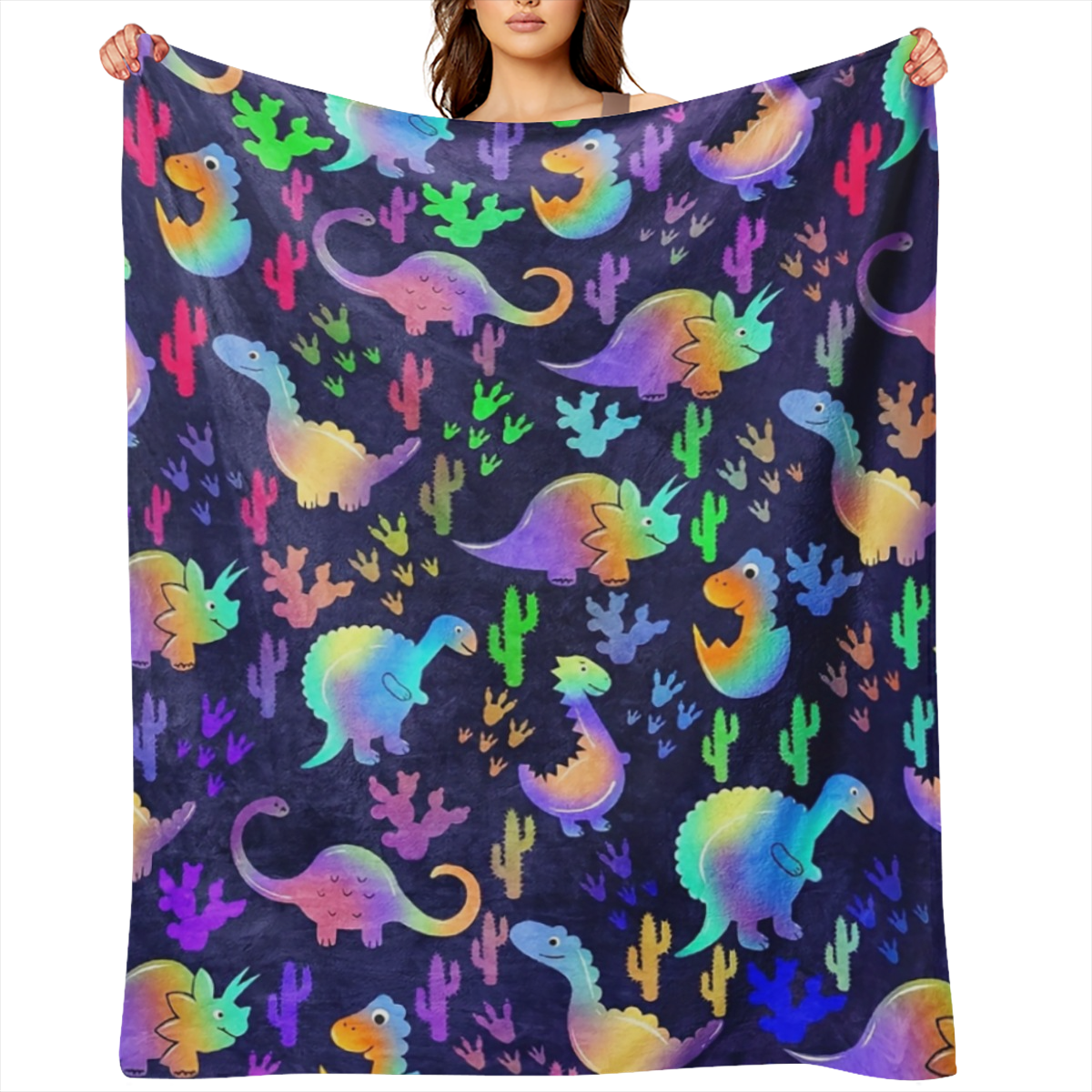 1pc Glam Style Geometric Dinosaur Print Flannel Throw Blanket - Stain Resistant, All Seasons Knit Fabric, Polyester, Animal Theme, Warm & Cozy Couch Sofa Bed Nap Blanket - Ideal for Birthday, Hallowee