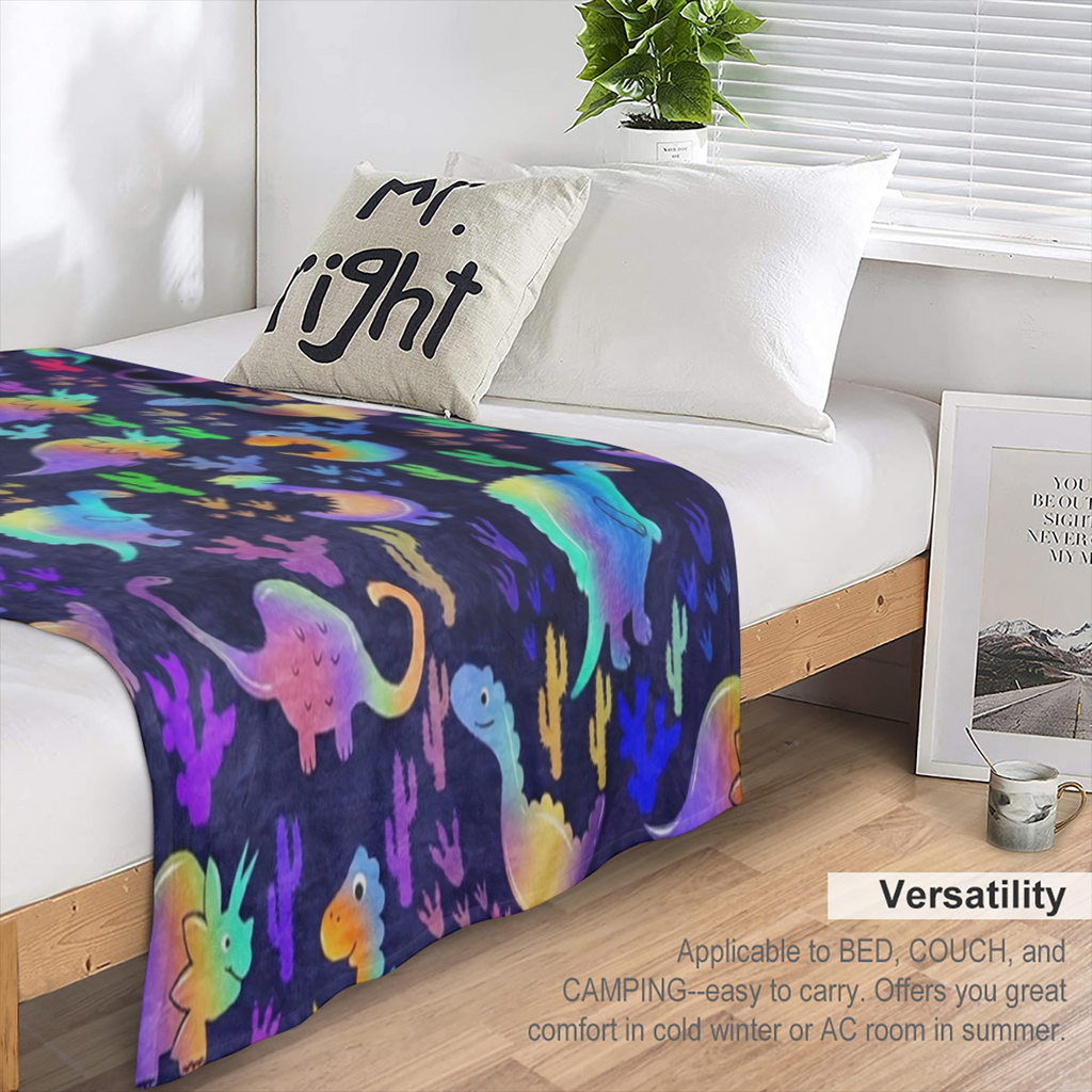 1pc Glam Style Geometric Dinosaur Print Flannel Throw Blanket - Stain Resistant, All Seasons Knit Fabric, Polyester, Animal Theme, Warm & Cozy Couch Sofa Bed Nap Blanket - Ideal for Birthday, Hallowee