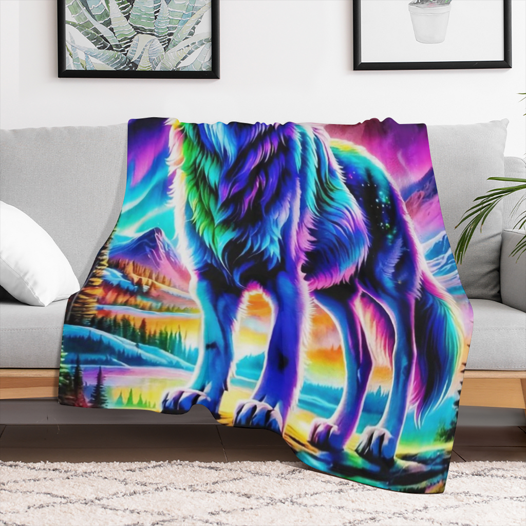 1pc Wolf Print Lightweight Flannel Throw Blanket - Soft, Warm, and Cozy for Sofa, Bed, Travel, Camping, Living Room, Office, Couch, Chair - All- Season Polyester Knit Blanket, Machine Washable, Digita